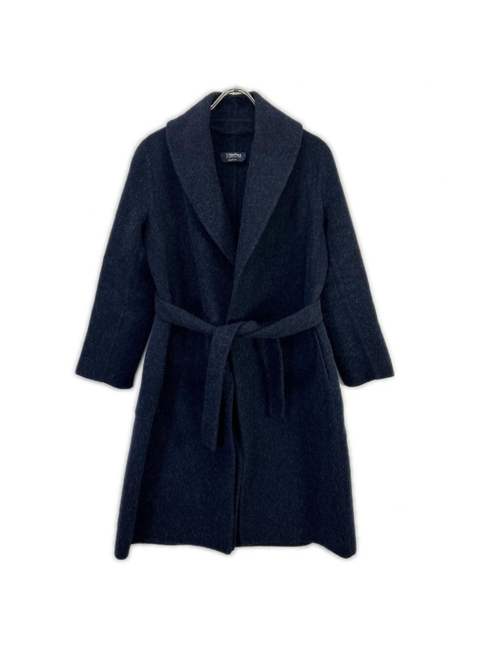 Max Mara S Max Mara Navy Wool Angora Cucito A Mano Belt Coat 38